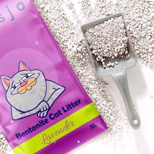 Litière pour Chat - Bentonite Lavande - 10L - Parfum Naturel - Sans Poussière - Fort Pouvoir Agglomérant